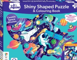 Hinkler – Cosmic Space Mission 100 Piece Shiny Shaped Puzzle & Colouring Book