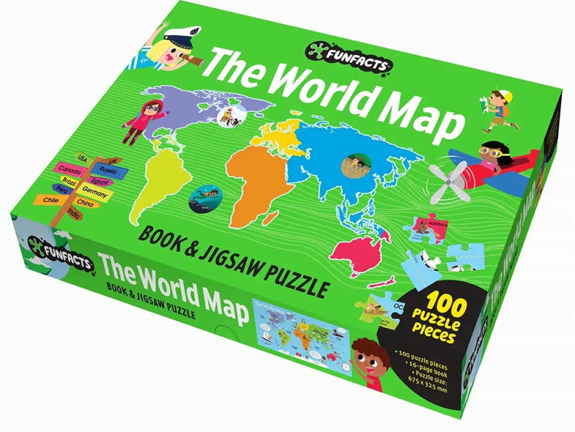 Lake Press – The World Map Fun Facts Book and 100 Piece Puzzle Set