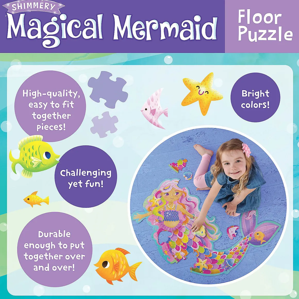 Peaceable Kingdom – Shimmery Magical Mermaid 41 Piece Floor Puzzle
